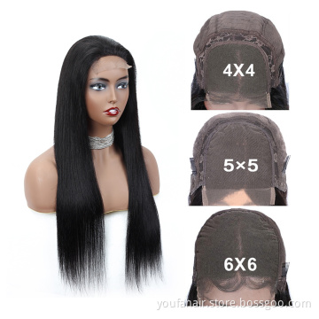 Wholesale 150 Density Hd Lace Front Wig Straight Brazilian Virgin Hair Transparent Lace Closure Human Hair Wigs for Black Women